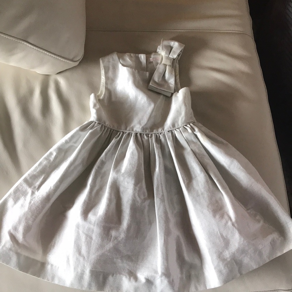 Soft metallic silver dress with bow accent
